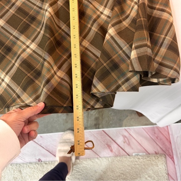Vintage Womens size 12 A Line Skirt Brown Neutral Plaid Modest Dark Academia - Picture 7 of 10